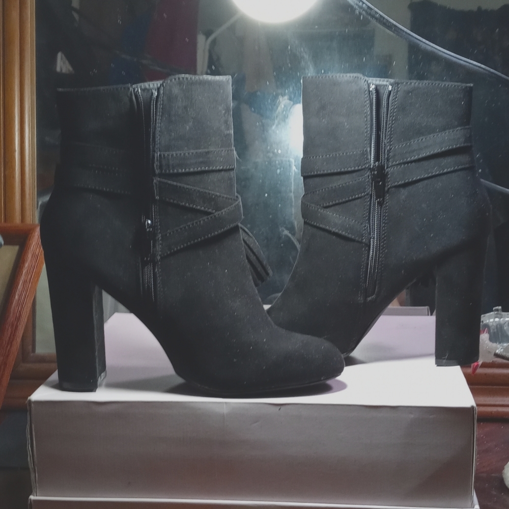 Ankle booties, Color Andry Black, Size 8, w/ Wrap around Lace & Side Zipper.